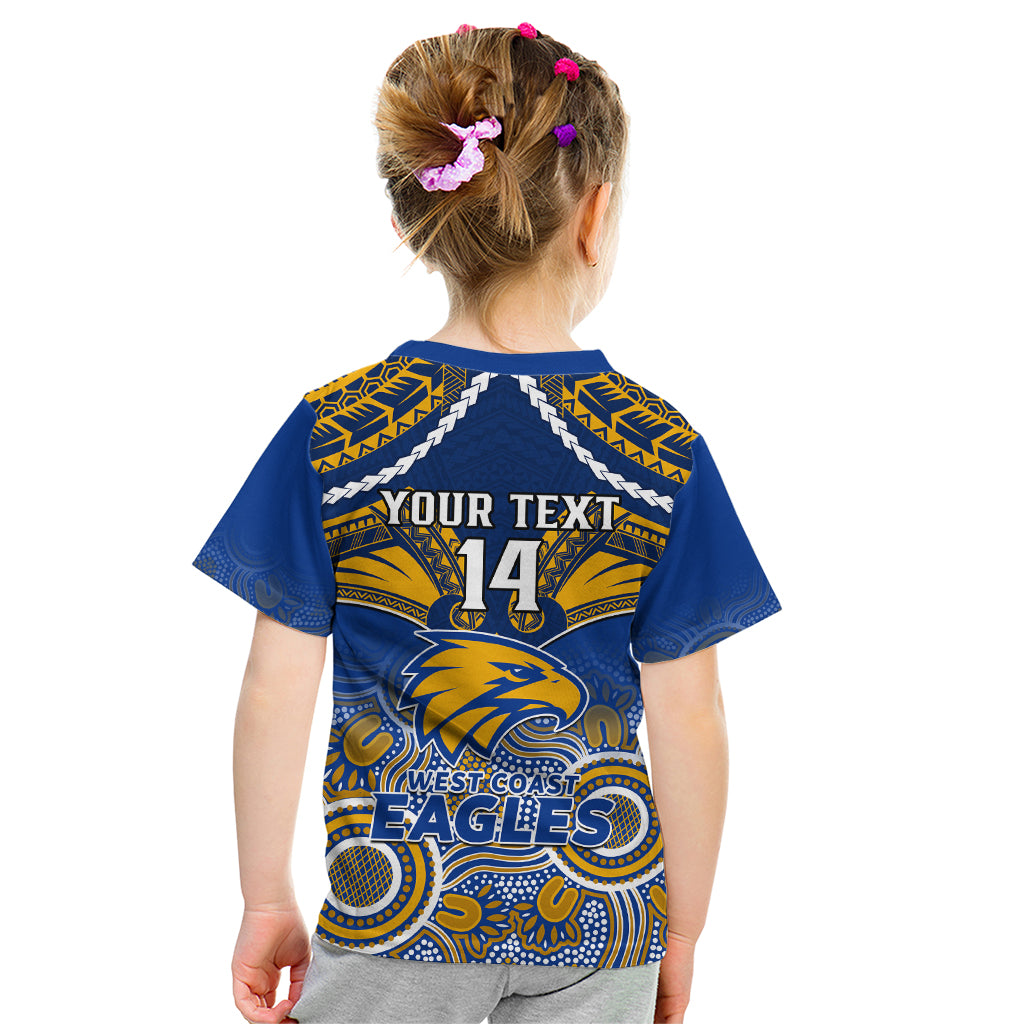 Personalised West Coast Football Kid T Shirt Eagles Aboriginal Mix Polynesian Pattern - Vibe Hoodie Shop