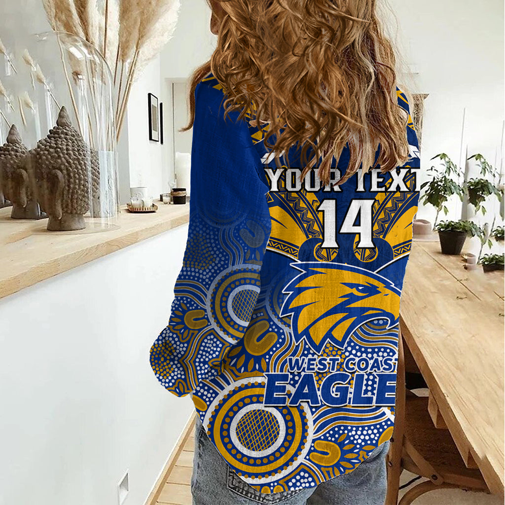 Personalised West Coast Football Women Casual Shirt Eagles Aboriginal Mix Polynesian Pattern - Vibe Hoodie Shop