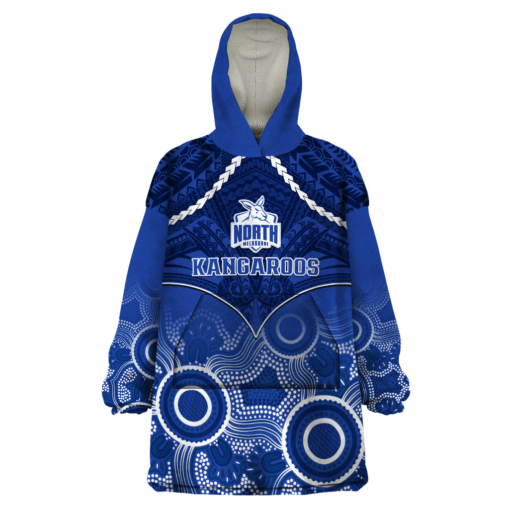 North Melbourne Football Wearable Blanket Hoodie Kangaroos Aboriginal Mix Polynesian Pattern - Vibe Hoodie Shop