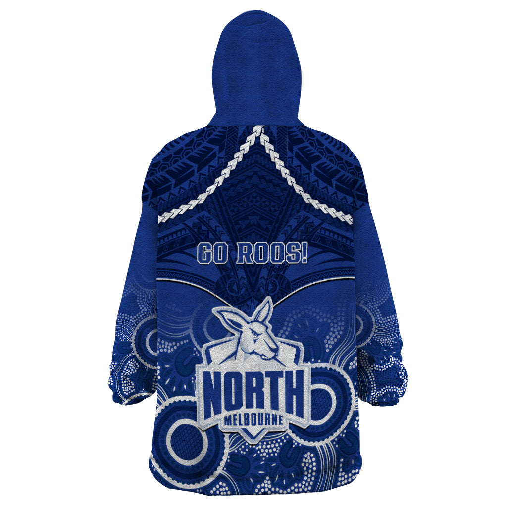 North Melbourne Football Wearable Blanket Hoodie Kangaroos Aboriginal Mix Polynesian Pattern - Vibe Hoodie Shop