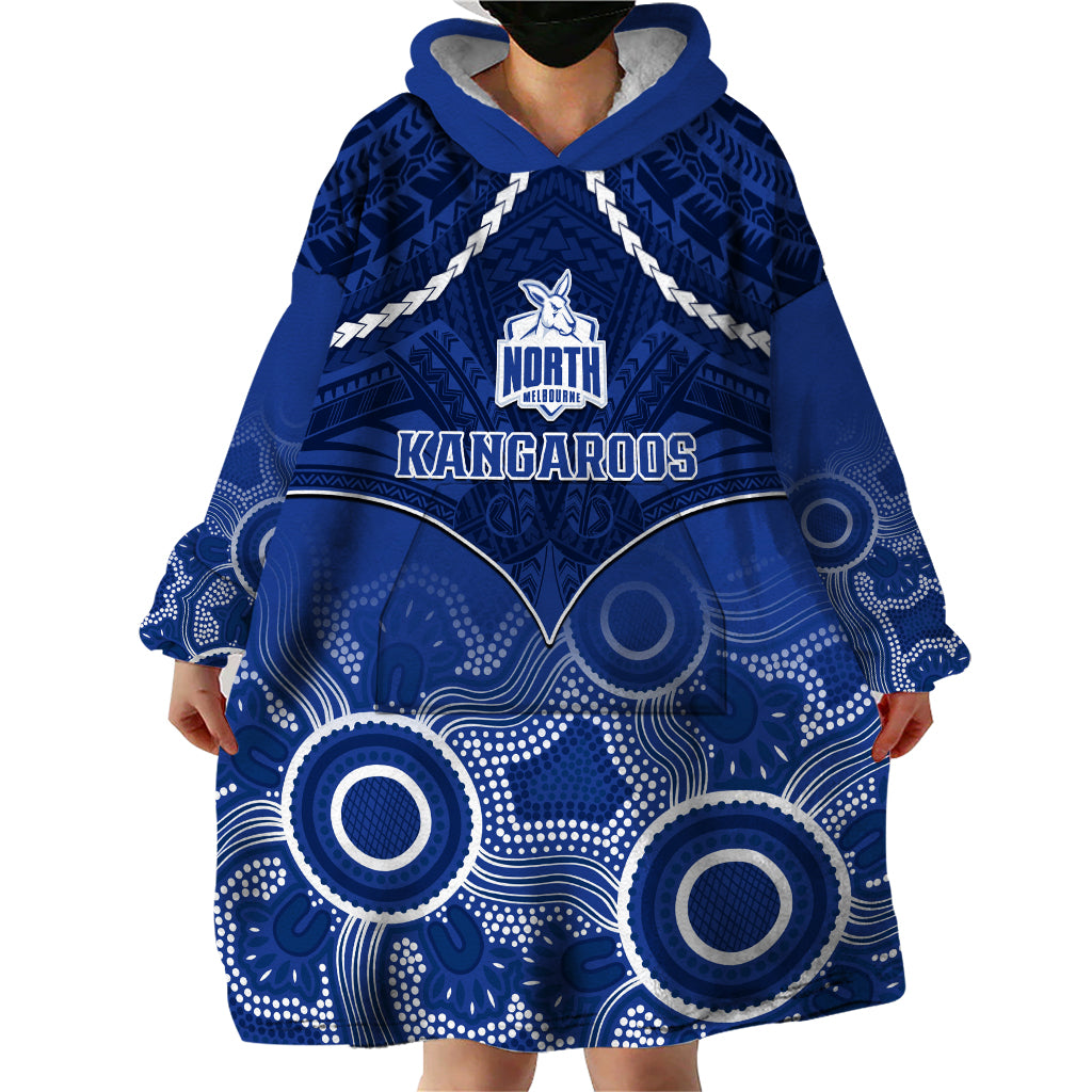 North Melbourne Football Wearable Blanket Hoodie Kangaroos Aboriginal Mix Polynesian Pattern - Vibe Hoodie Shop