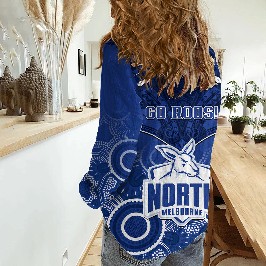 North Melbourne Football Women Casual Shirt Kangaroos Aboriginal Mix Polynesian Pattern - Vibe Hoodie Shop