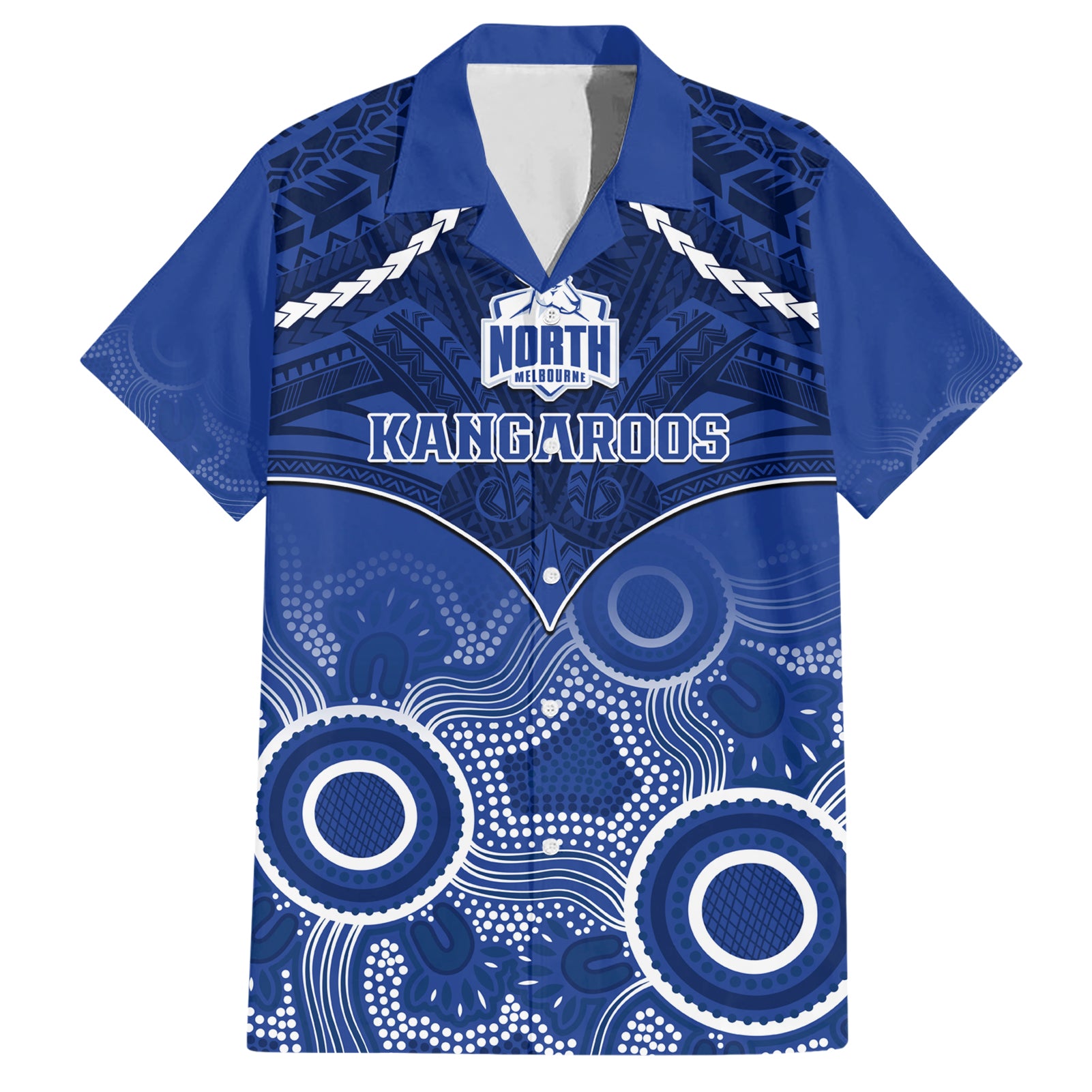 Personalised North Melbourne Football Hawaiian Shirt Kangaroos Aboriginal Mix Polynesian Pattern - Vibe Hoodie Shop