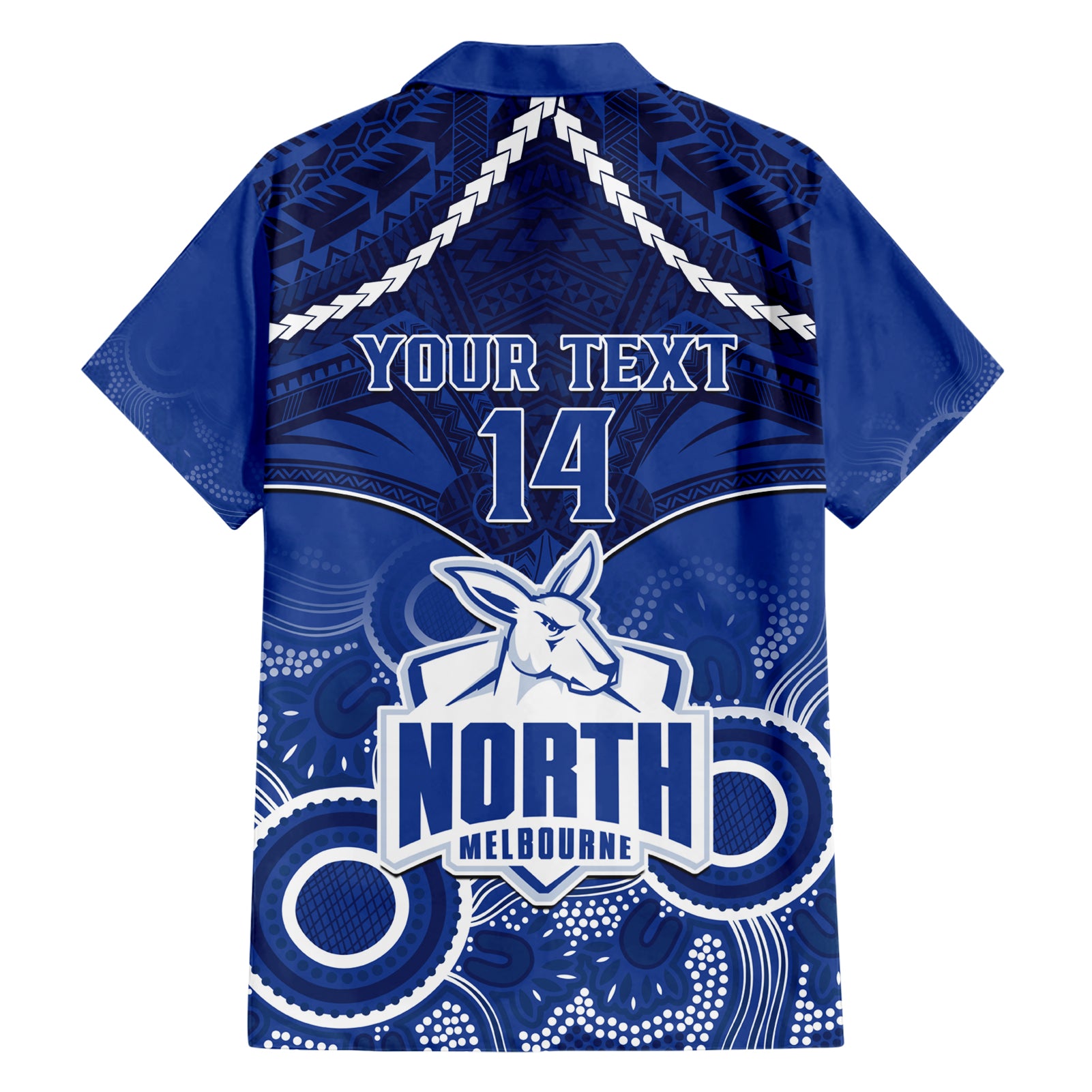 Personalised North Melbourne Football Hawaiian Shirt Kangaroos Aboriginal Mix Polynesian Pattern - Vibe Hoodie Shop