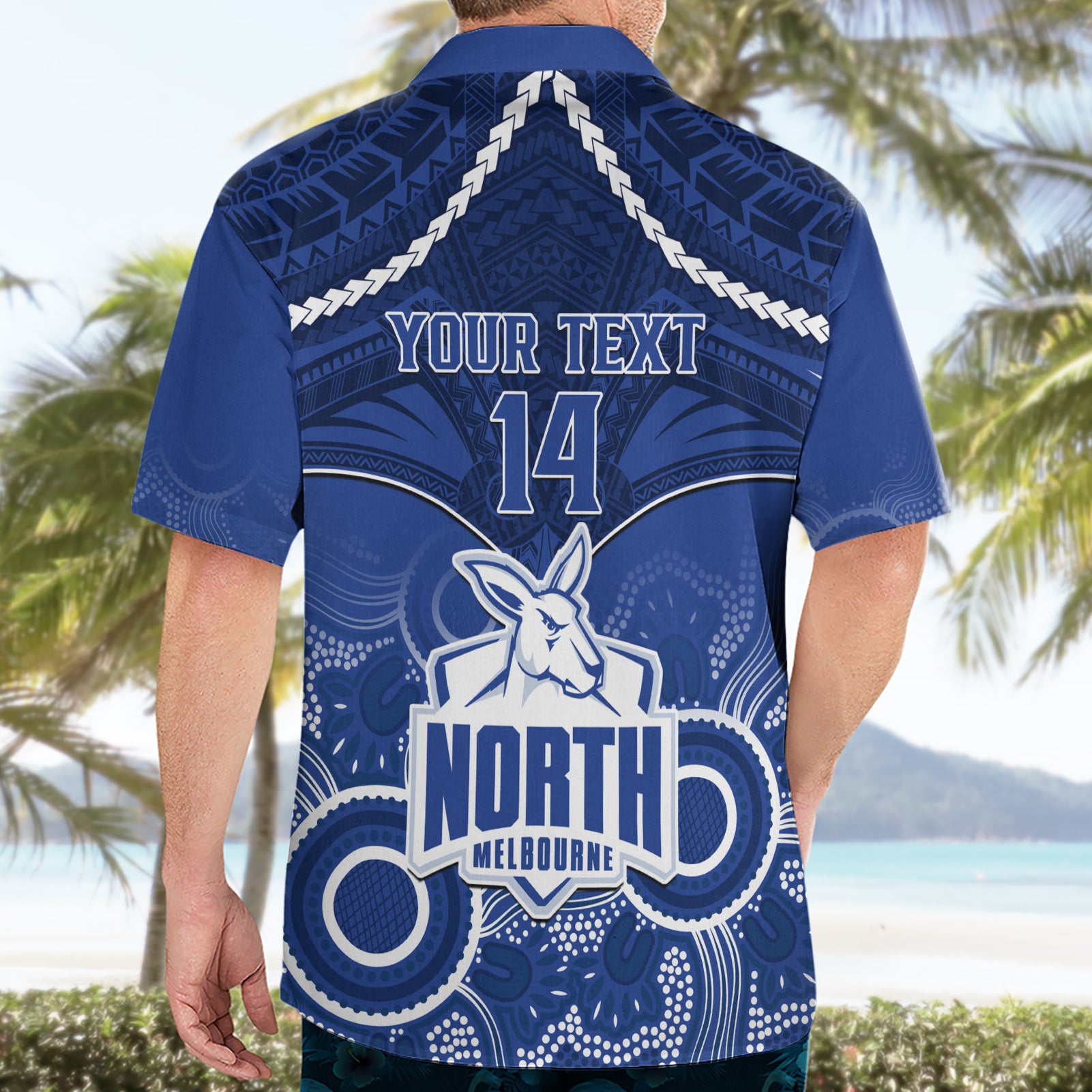 Personalised North Melbourne Football Hawaiian Shirt Kangaroos Aboriginal Mix Polynesian Pattern - Vibe Hoodie Shop