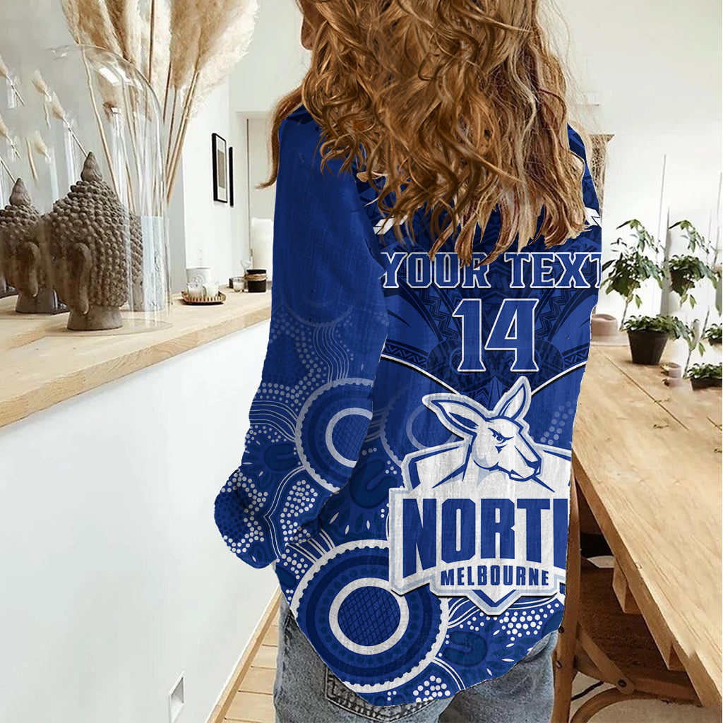Personalised North Melbourne Football Women Casual Shirt Kangaroos Aboriginal Mix Polynesian Pattern - Vibe Hoodie Shop