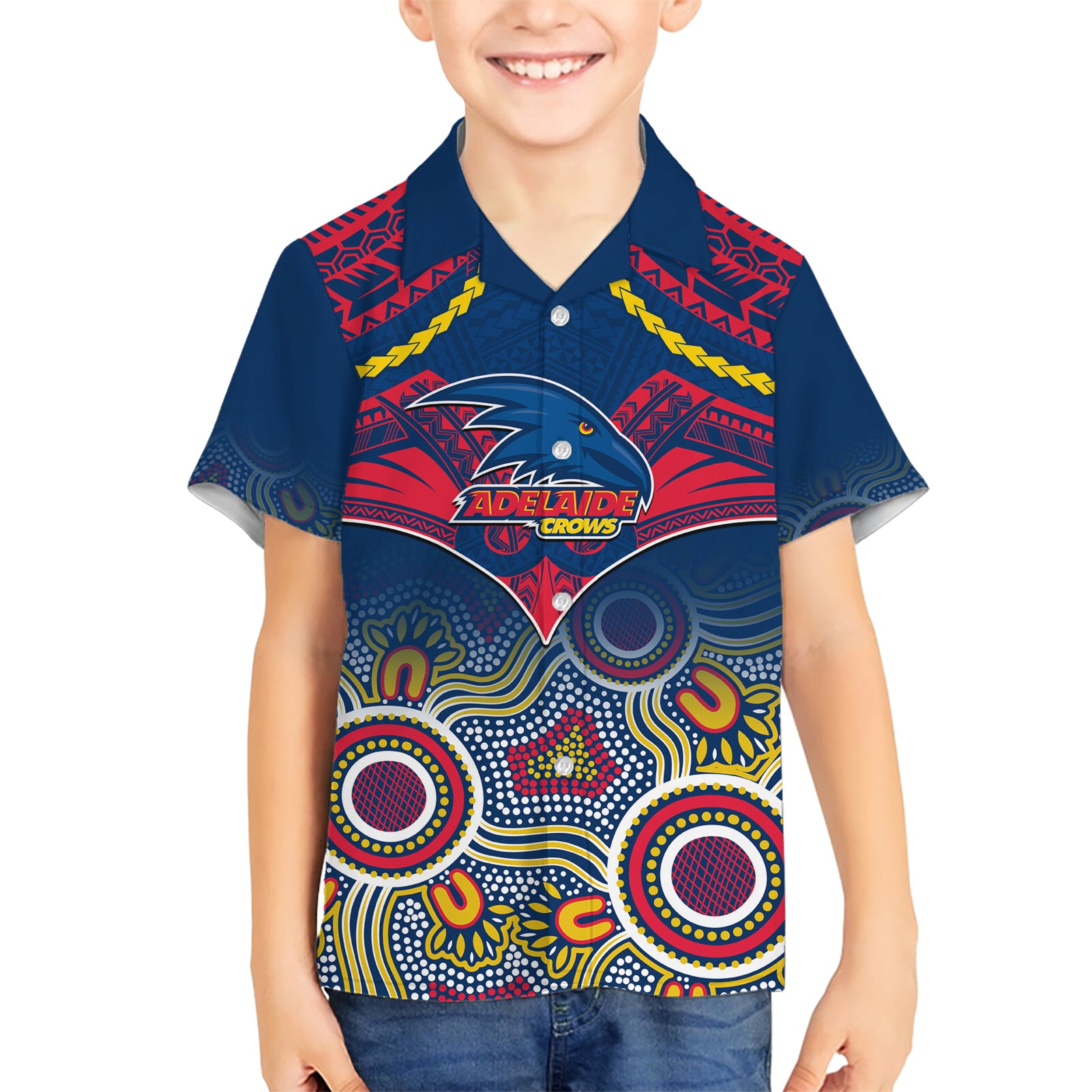 Adelaide Crows Football Hawaiian Shirt Aboriginal Mix Polynesian Pattern - Vibe Hoodie Shop