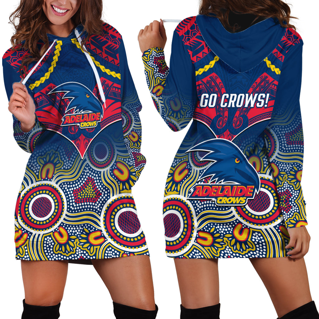 Adelaide Crows Football Hoodie Dress Aboriginal Mix Polynesian Pattern - Vibe Hoodie Shop