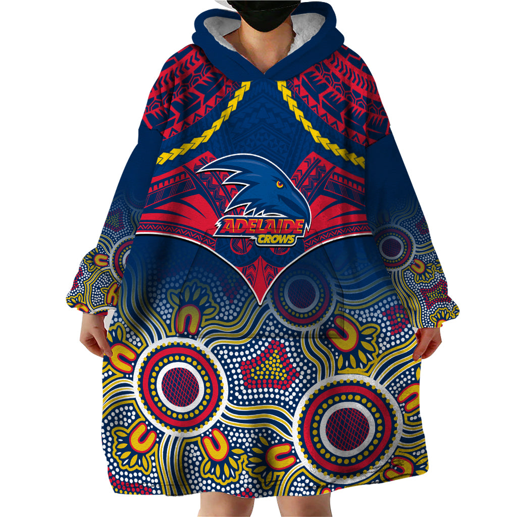 Adelaide Crows Football Wearable Blanket Hoodie Aboriginal Mix Polynesian Pattern - Vibe Hoodie Shop