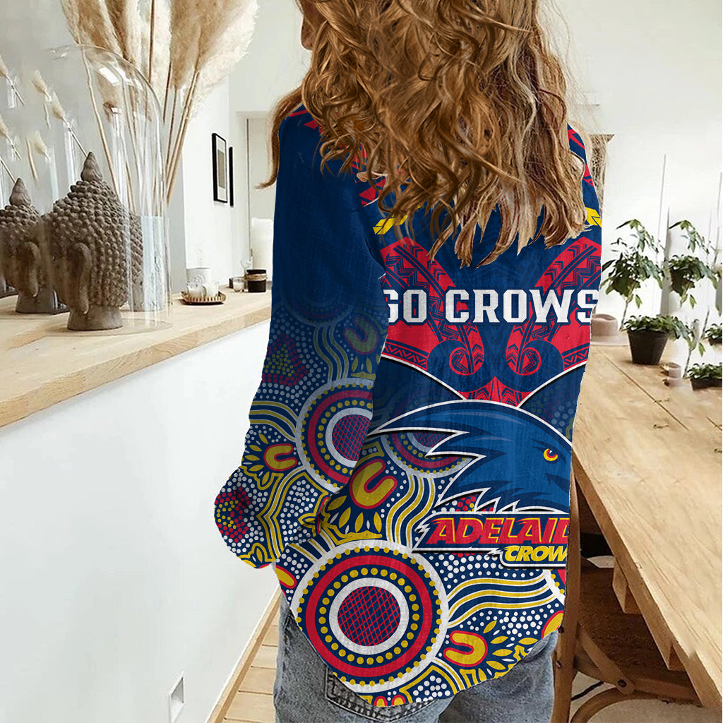 Adelaide Crows Football Women Casual Shirt Aboriginal Mix Polynesian Pattern - Vibe Hoodie Shop
