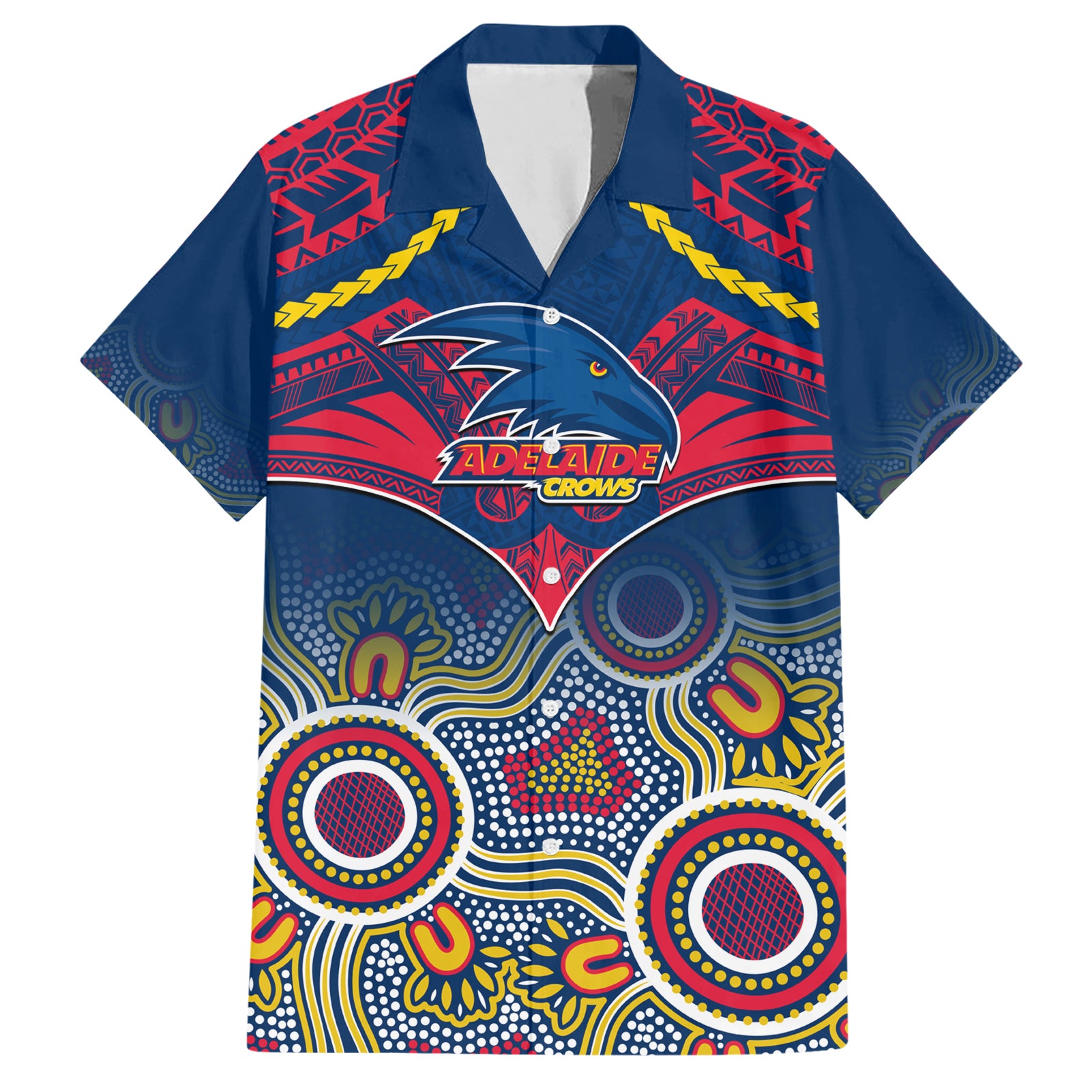 Personalised Adelaide Crows Football Hawaiian Shirt Aboriginal Mix Polynesian Pattern - Vibe Hoodie Shop