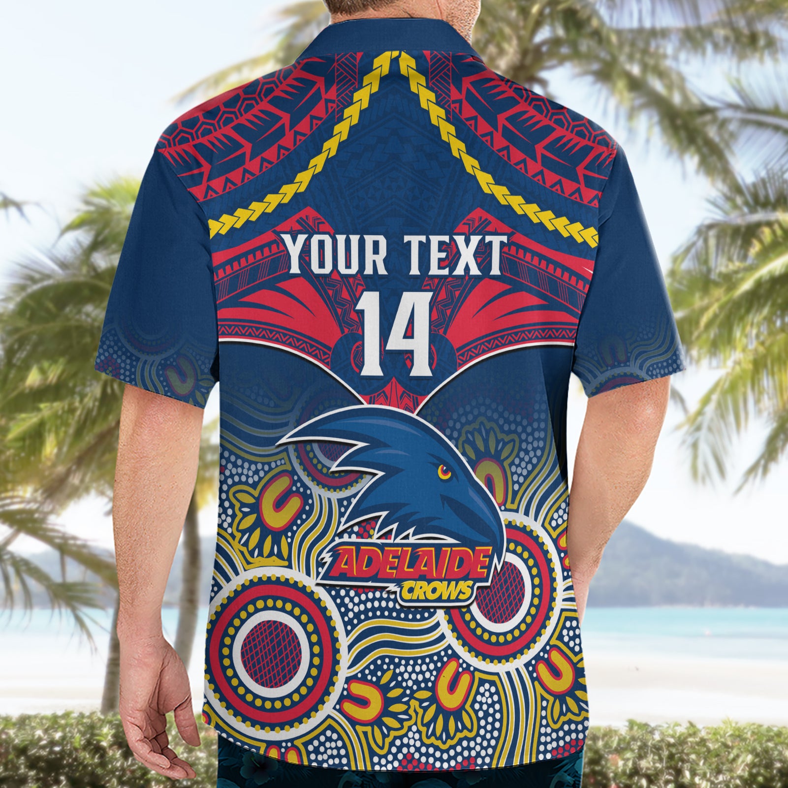 Personalised Adelaide Crows Football Hawaiian Shirt Aboriginal Mix Polynesian Pattern - Vibe Hoodie Shop