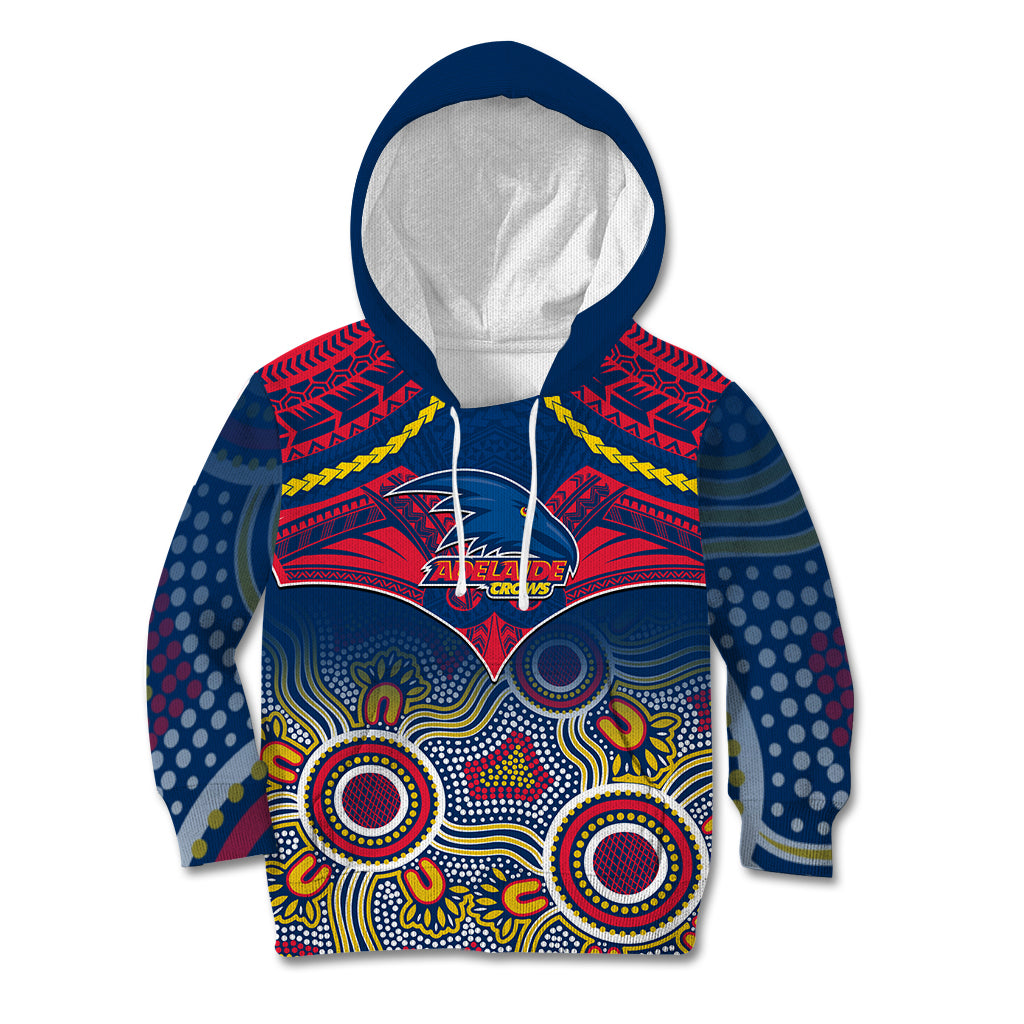 Personalised Adelaide Crows Football Kid Hoodie Aboriginal Mix Polynesian Pattern - Vibe Hoodie Shop