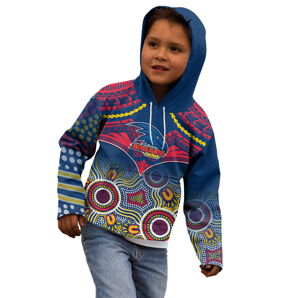 Personalised Adelaide Crows Football Kid Hoodie Aboriginal Mix Polynesian Pattern - Vibe Hoodie Shop