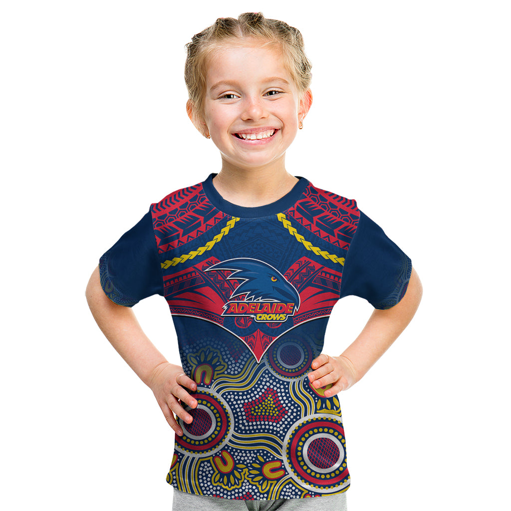 Personalised Adelaide Crows Football Kid T Shirt Aboriginal Mix Polynesian Pattern - Vibe Hoodie Shop