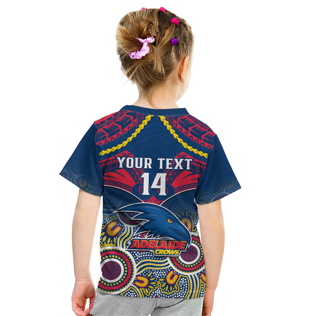 Personalised Adelaide Crows Football Kid T Shirt Aboriginal Mix Polynesian Pattern - Vibe Hoodie Shop