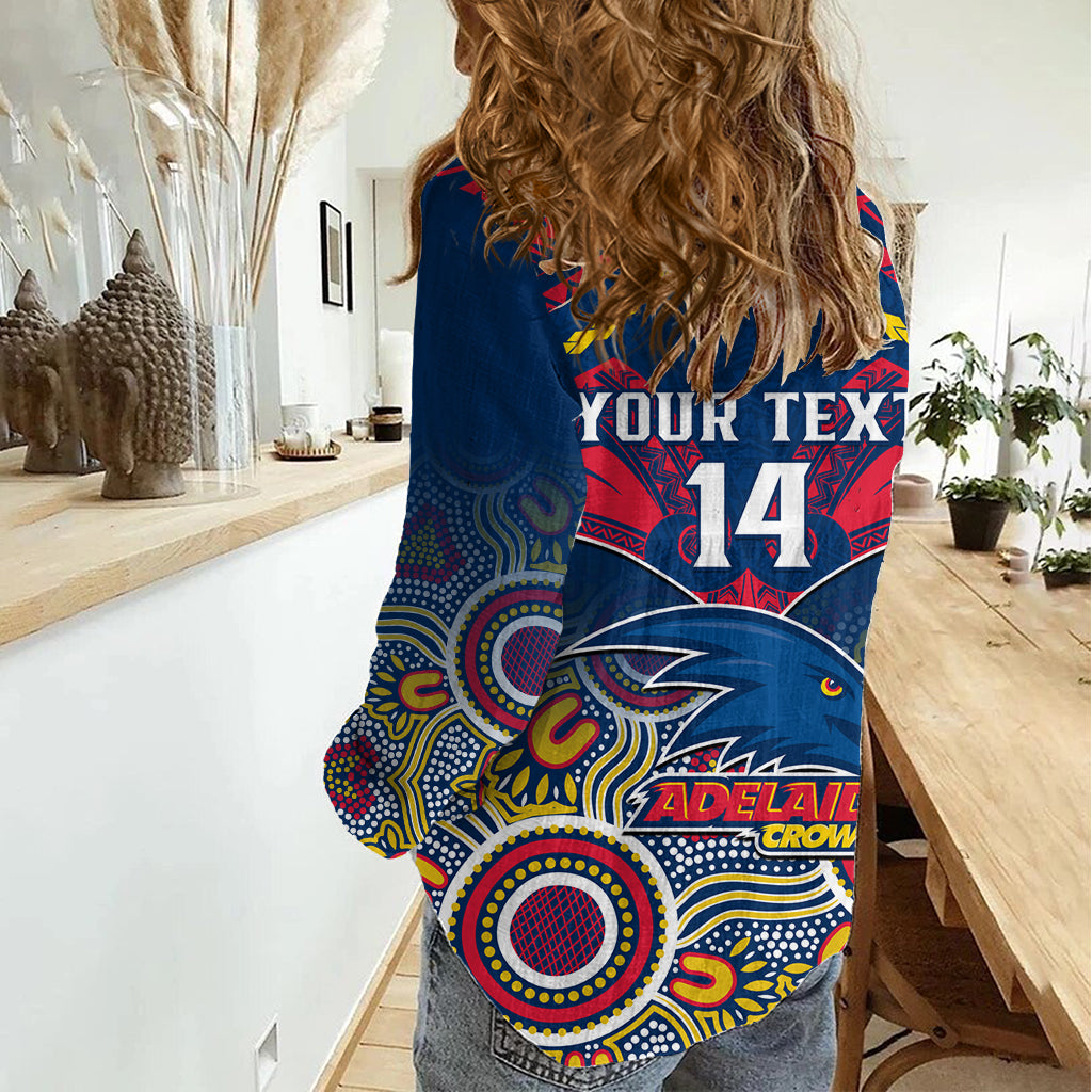 Personalised Adelaide Crows Football Women Casual Shirt Aboriginal Mix Polynesian Pattern - Vibe Hoodie Shop