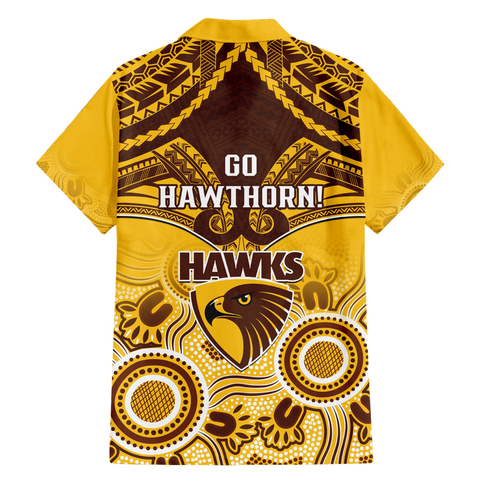 Hawthorn Football Hawaiian Shirt Hawks Aboriginal Mix Polynesian Pattern - Vibe Hoodie Shop