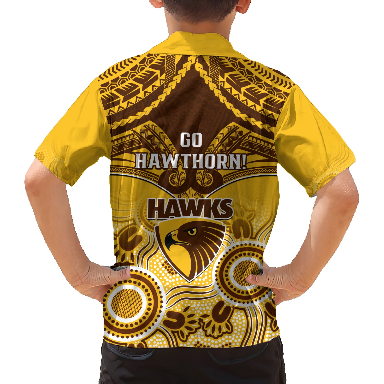 Hawthorn Football Hawaiian Shirt Hawks Aboriginal Mix Polynesian Pattern - Vibe Hoodie Shop