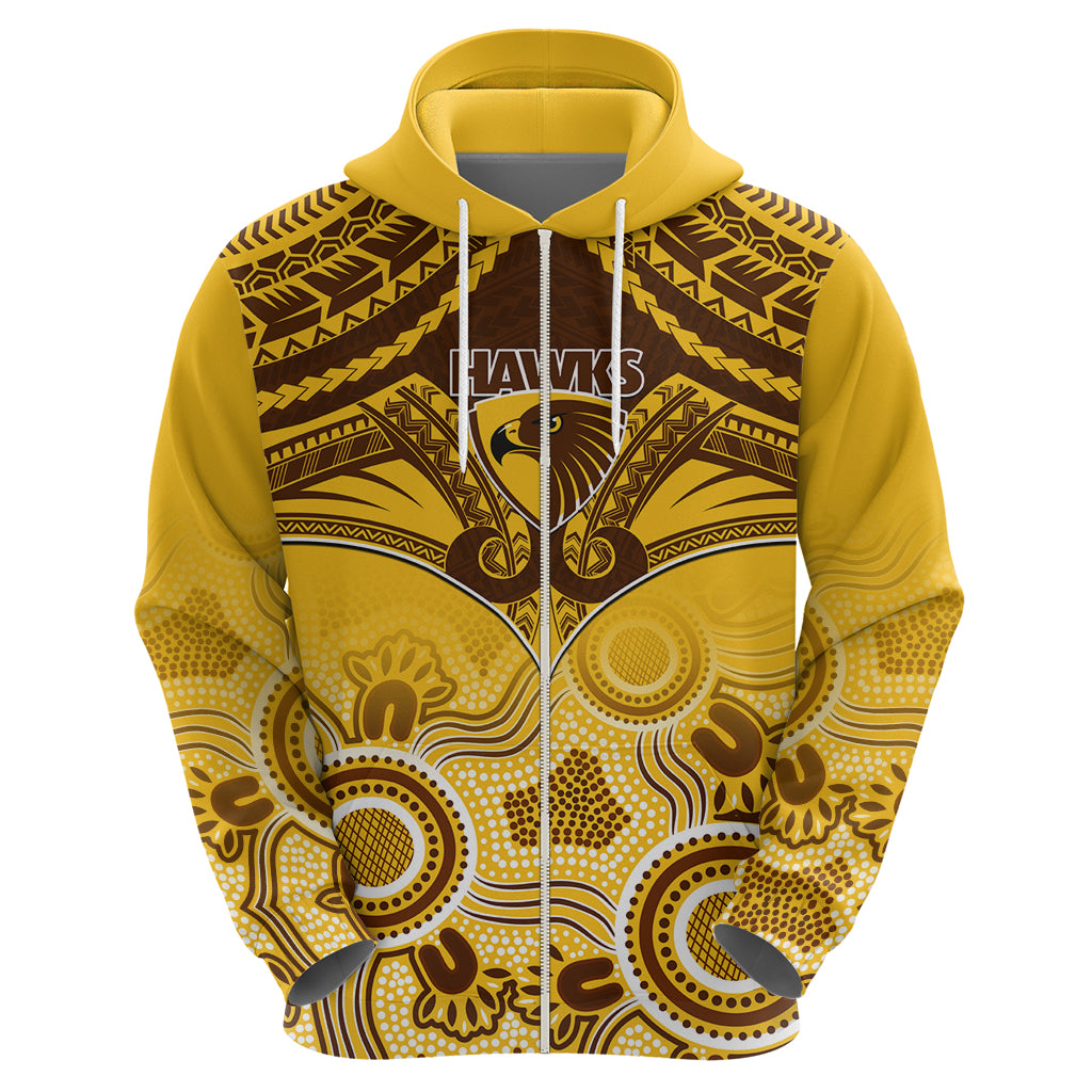 Hawthorn Football Hoodie Hawks Aboriginal Mix Polynesian Pattern - Vibe Hoodie Shop