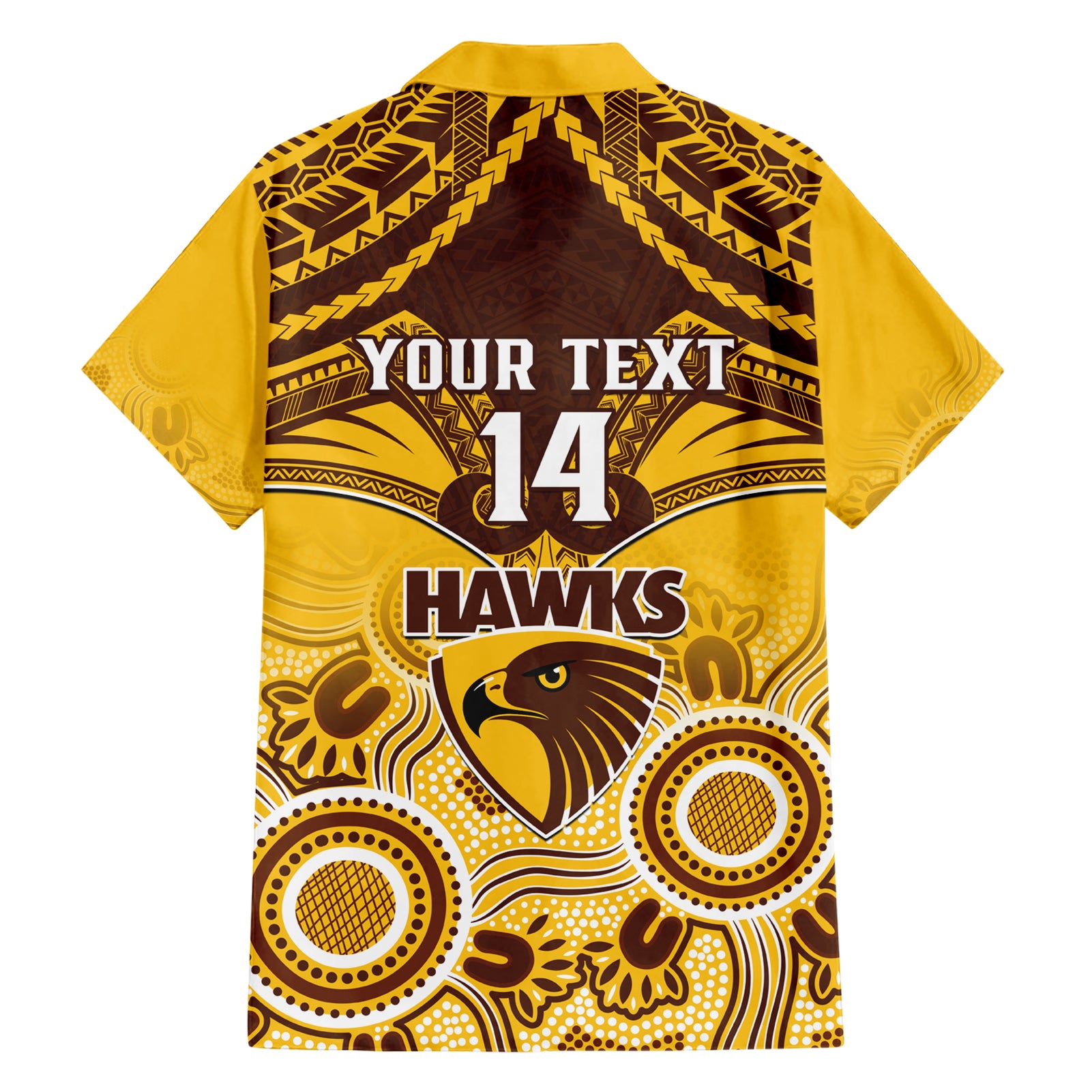 Personalised Hawthorn Football Hawaiian Shirt Hawks Aboriginal Mix Polynesian Pattern - Vibe Hoodie Shop