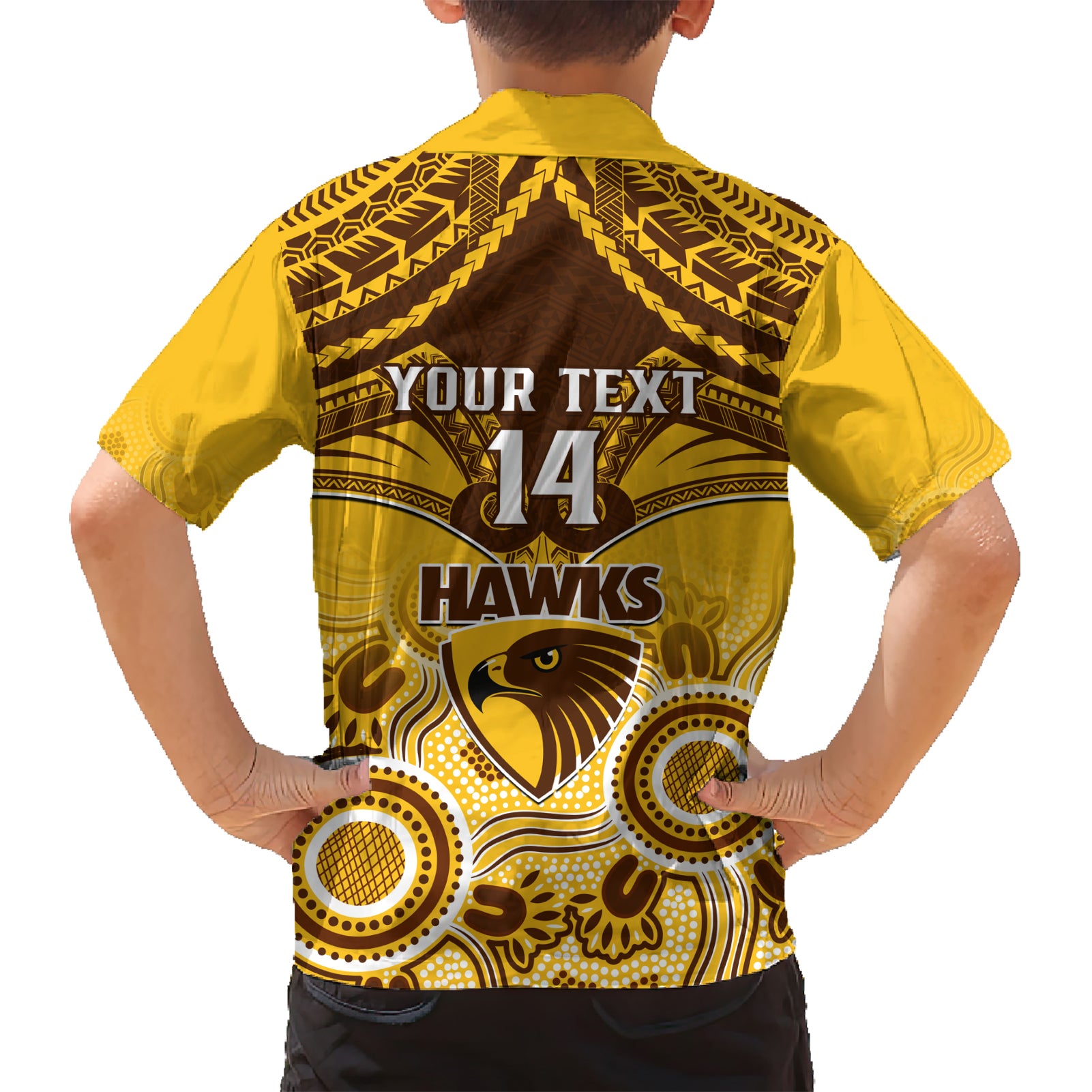 Personalised Hawthorn Football Hawaiian Shirt Hawks Aboriginal Mix Polynesian Pattern - Vibe Hoodie Shop