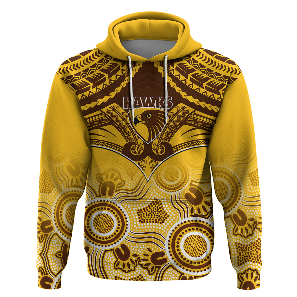 Personalised Hawthorn Football Hoodie Hawks Aboriginal Mix Polynesian Pattern - Vibe Hoodie Shop