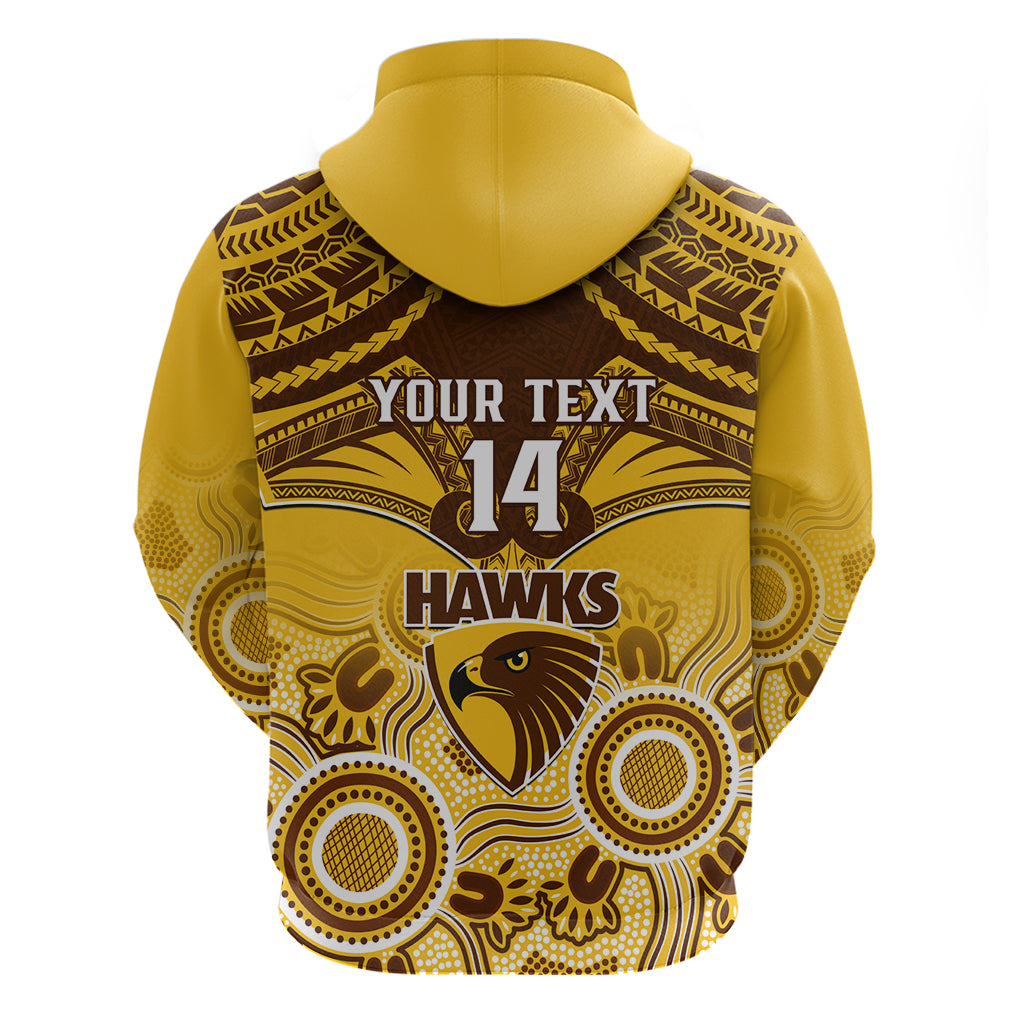 Personalised Hawthorn Football Hoodie Hawks Aboriginal Mix Polynesian Pattern - Vibe Hoodie Shop