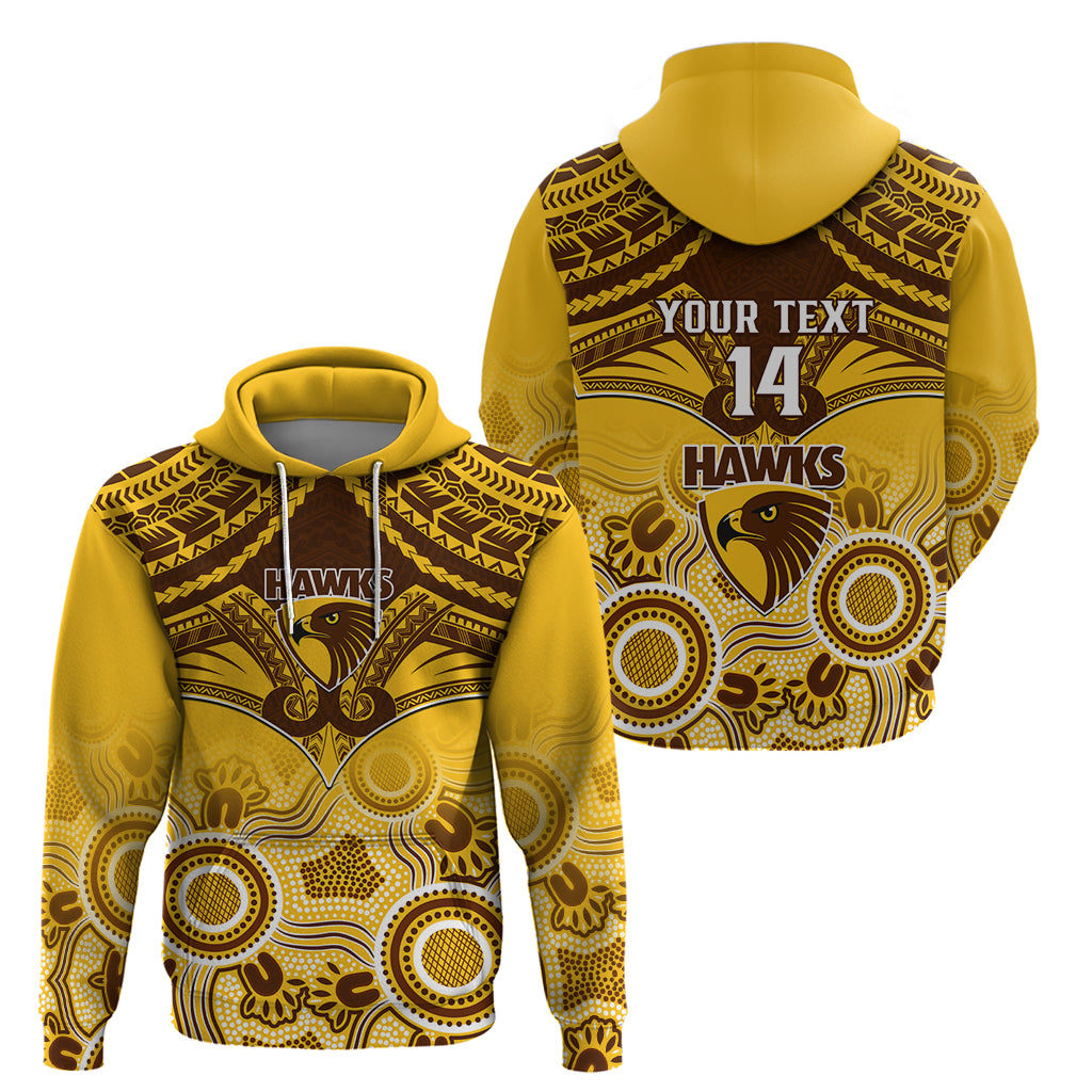 Personalised Hawthorn Football Hoodie Hawks Aboriginal Mix Polynesian Pattern - Vibe Hoodie Shop