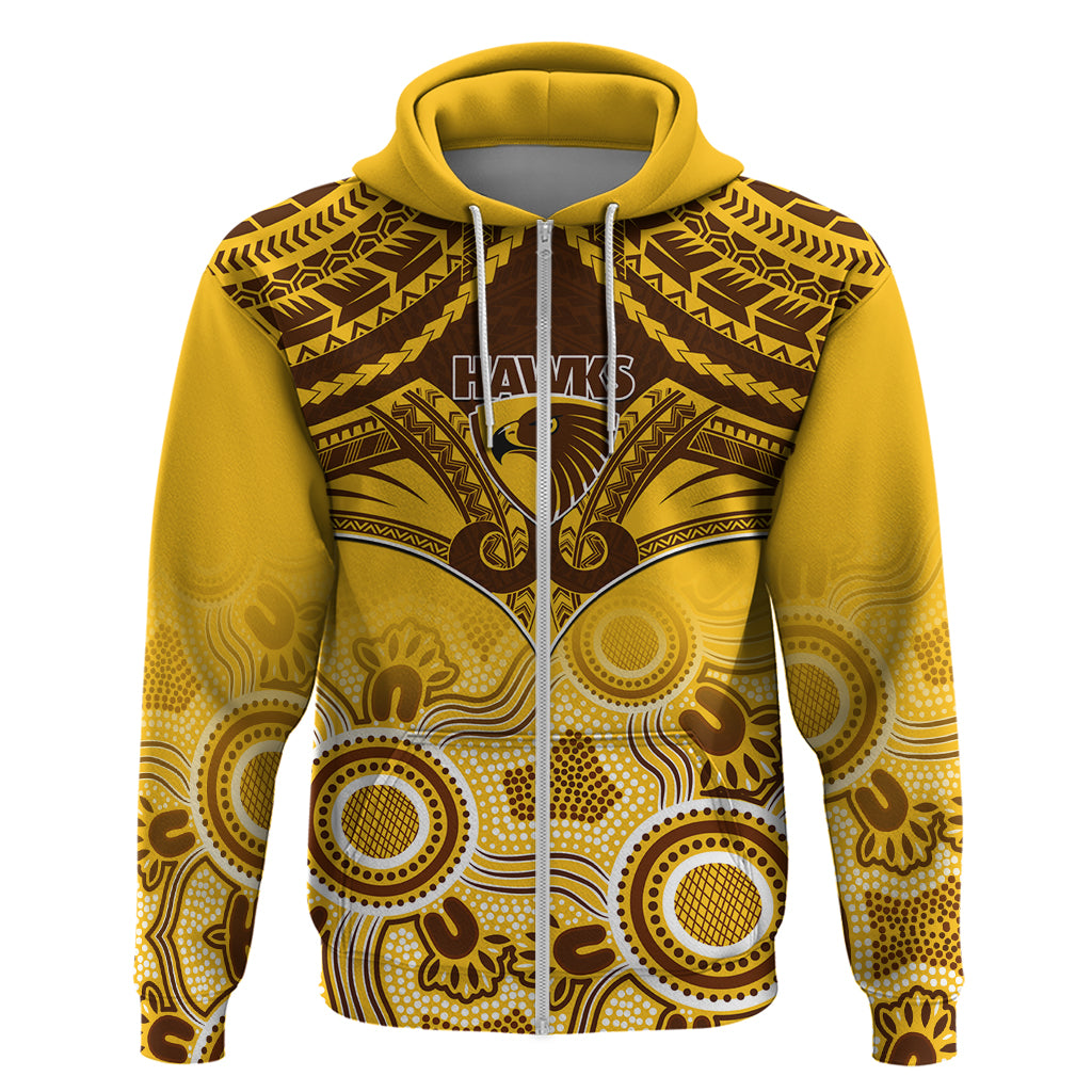 Personalised Hawthorn Football Hoodie Hawks Aboriginal Mix Polynesian Pattern - Vibe Hoodie Shop