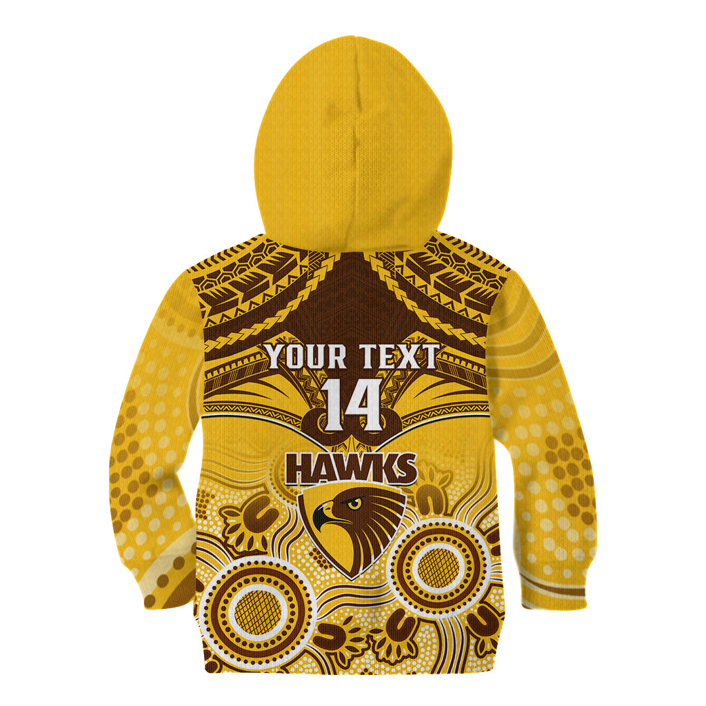 Personalised Hawthorn Football Kid Hoodie Hawks Aboriginal Mix Polynesian Pattern - Vibe Hoodie Shop