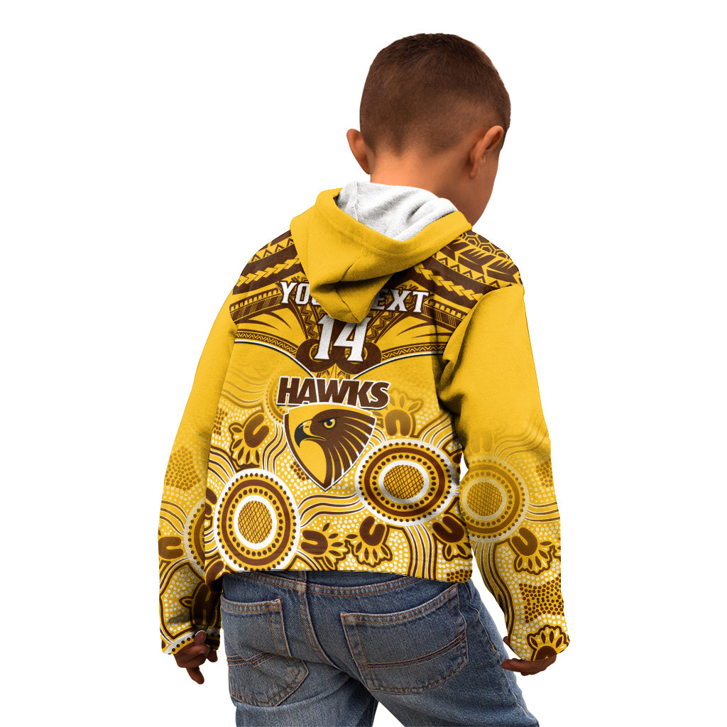 Personalised Hawthorn Football Kid Hoodie Hawks Aboriginal Mix Polynesian Pattern - Vibe Hoodie Shop