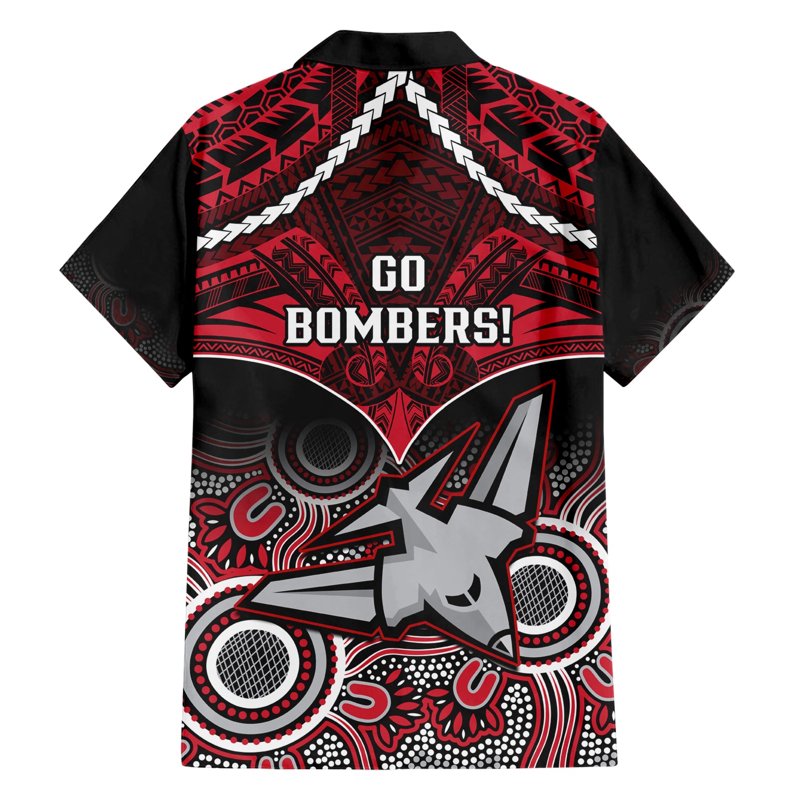 Essendon Football Hawaiian Shirt Bombers Aboriginal Mix Polynesian Pattern - Vibe Hoodie Shop