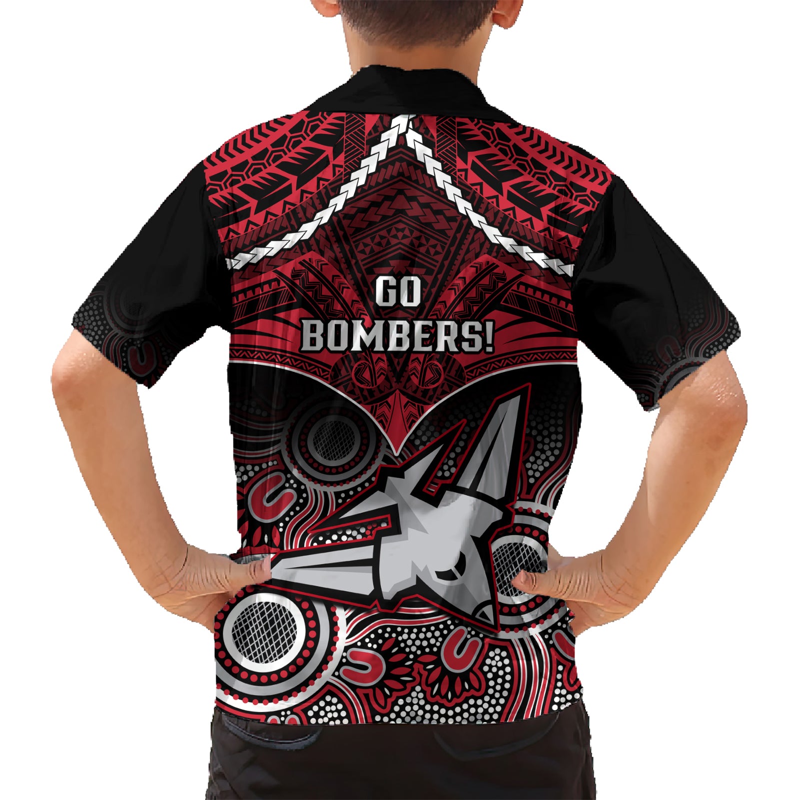Essendon Football Hawaiian Shirt Bombers Aboriginal Mix Polynesian Pattern - Vibe Hoodie Shop