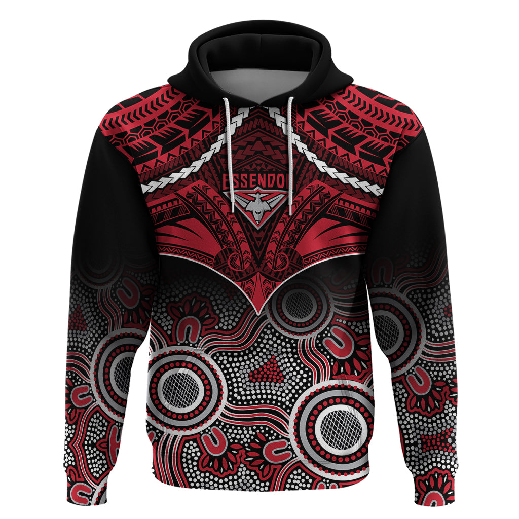 Essendon Football Hoodie Bombers Aboriginal Mix Polynesian Pattern - Vibe Hoodie Shop