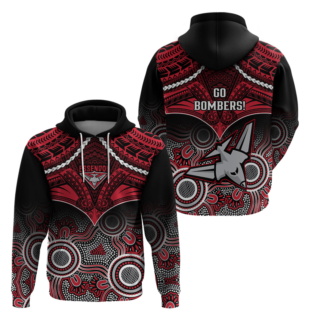 Essendon Football Hoodie Bombers Aboriginal Mix Polynesian Pattern - Vibe Hoodie Shop