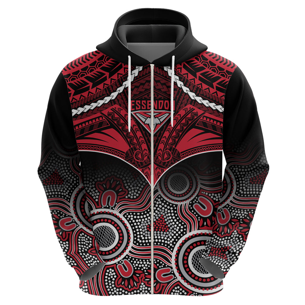 Essendon Football Hoodie Bombers Aboriginal Mix Polynesian Pattern - Vibe Hoodie Shop