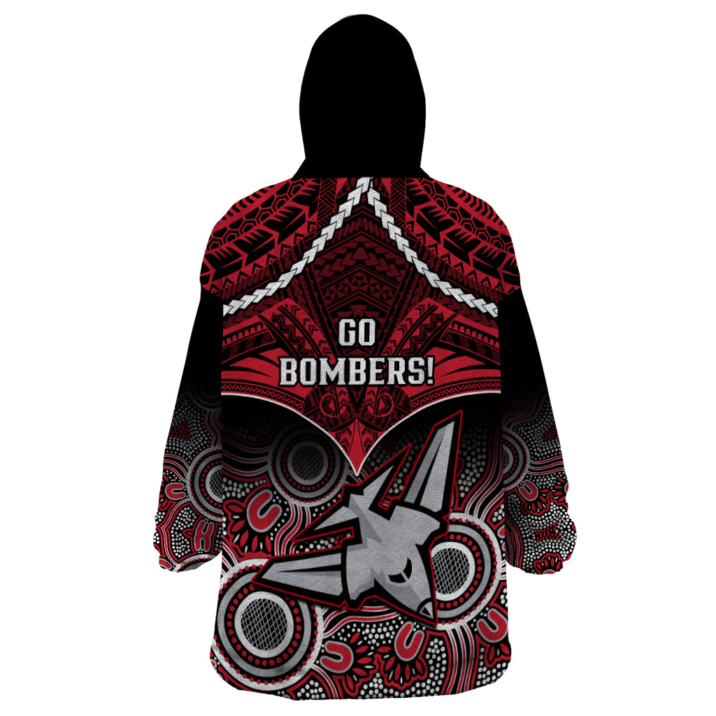 Essendon Football Wearable Blanket Hoodie Bombers Aboriginal Mix Polynesian Pattern - Vibe Hoodie Shop