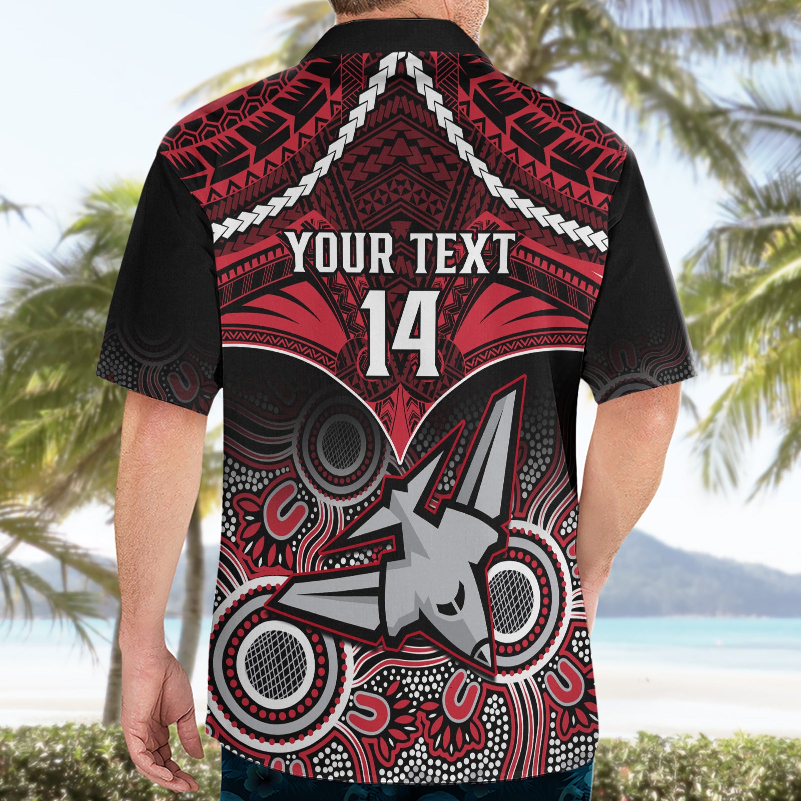 Personalised Essendon Football Hawaiian Shirt Bombers Aboriginal Mix Polynesian Pattern - Vibe Hoodie Shop