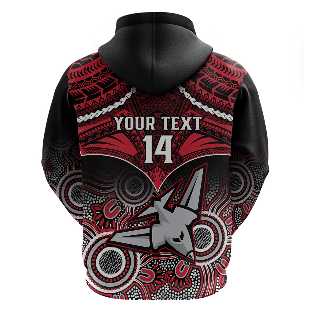 Personalised Essendon Football Hoodie Bombers Aboriginal Mix Polynesian Pattern - Vibe Hoodie Shop