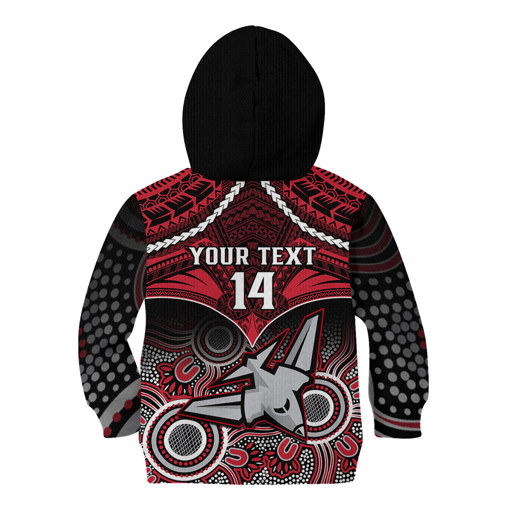 Personalised Essendon Football Kid Hoodie Bombers Aboriginal Mix Polynesian Pattern - Vibe Hoodie Shop