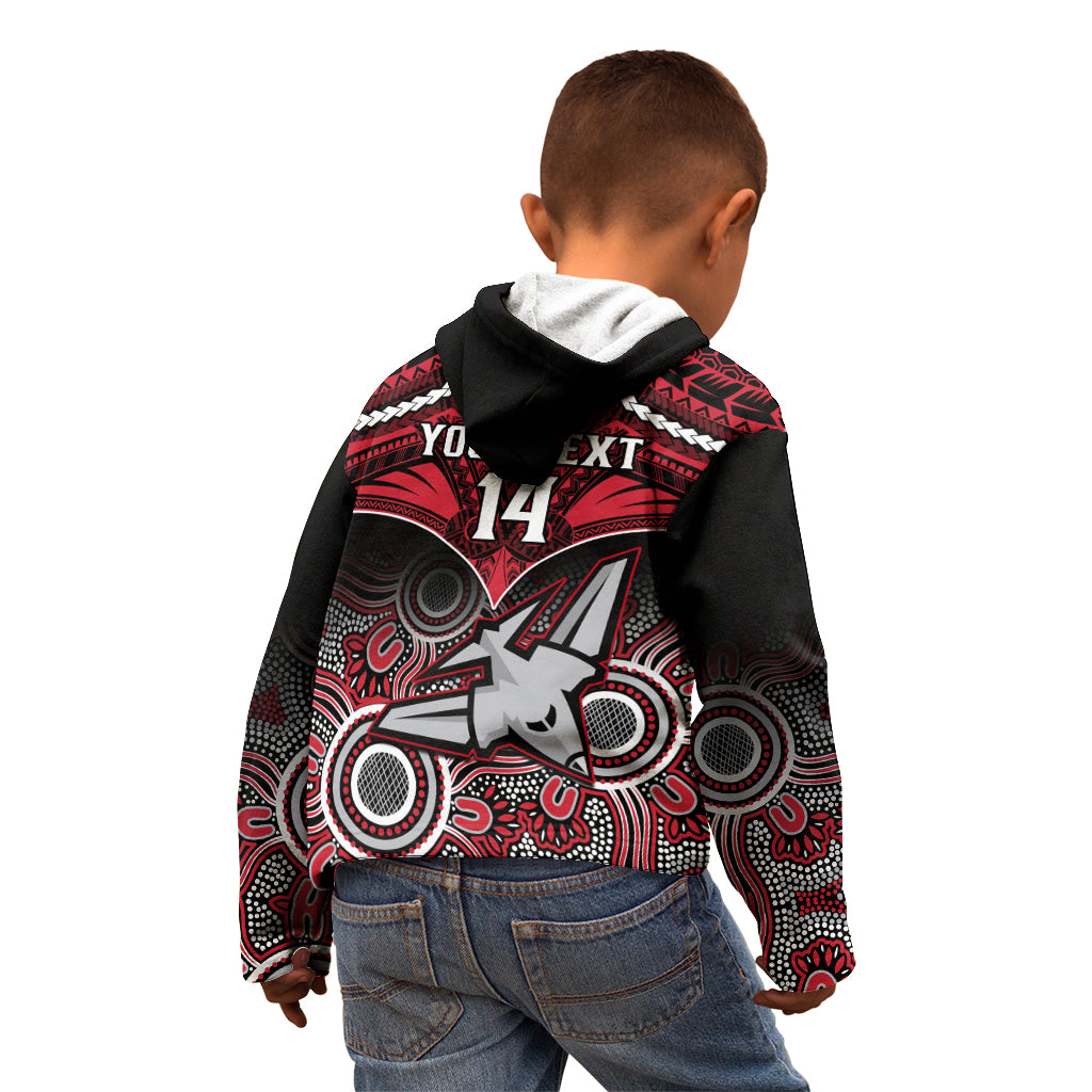 Personalised Essendon Football Kid Hoodie Bombers Aboriginal Mix Polynesian Pattern - Vibe Hoodie Shop