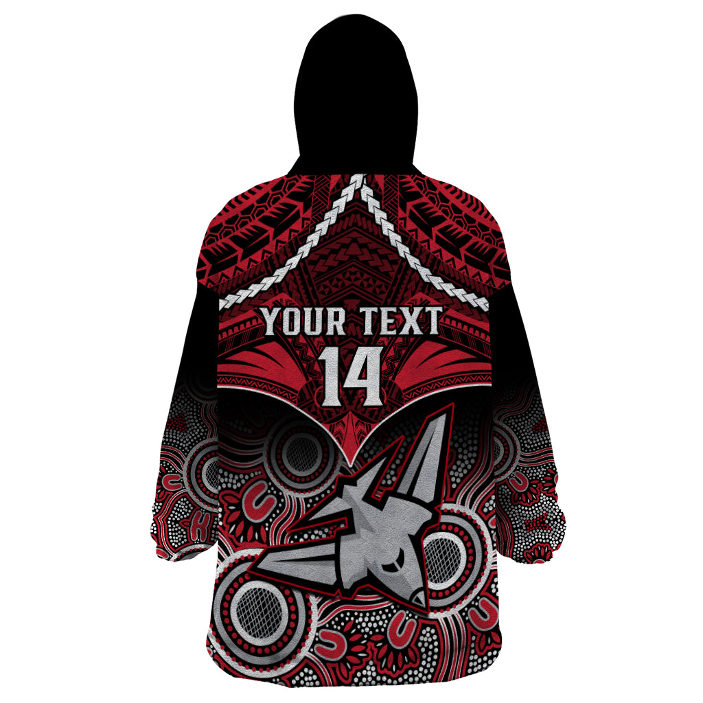 Personalised Essendon Football Wearable Blanket Hoodie Bombers Aboriginal Mix Polynesian Pattern - Vibe Hoodie Shop