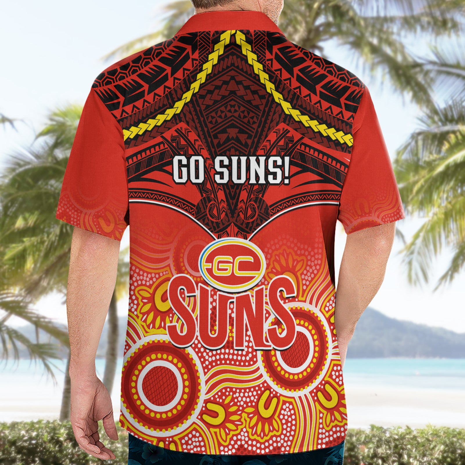 Gold Coast Football Hawaiian Shirt Suns Aboriginal Mix Polynesian Pattern - Vibe Hoodie Shop