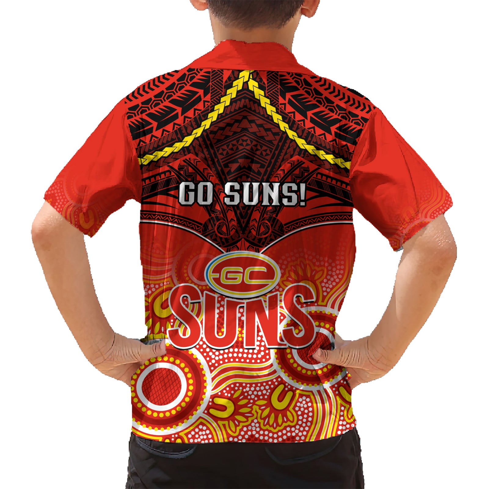 Gold Coast Football Hawaiian Shirt Suns Aboriginal Mix Polynesian Pattern - Vibe Hoodie Shop
