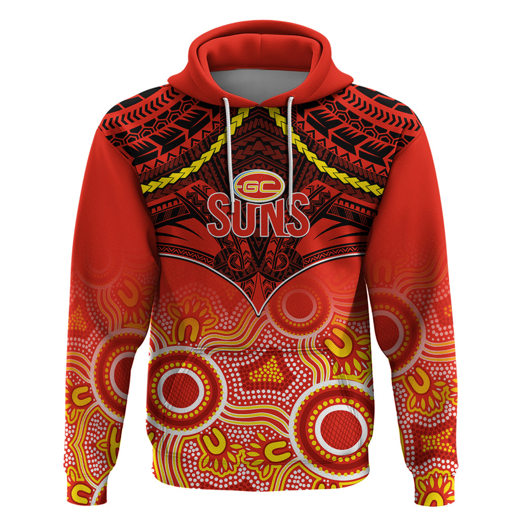 Gold Coast Football Hoodie Suns Aboriginal Mix Polynesian Pattern - Vibe Hoodie Shop
