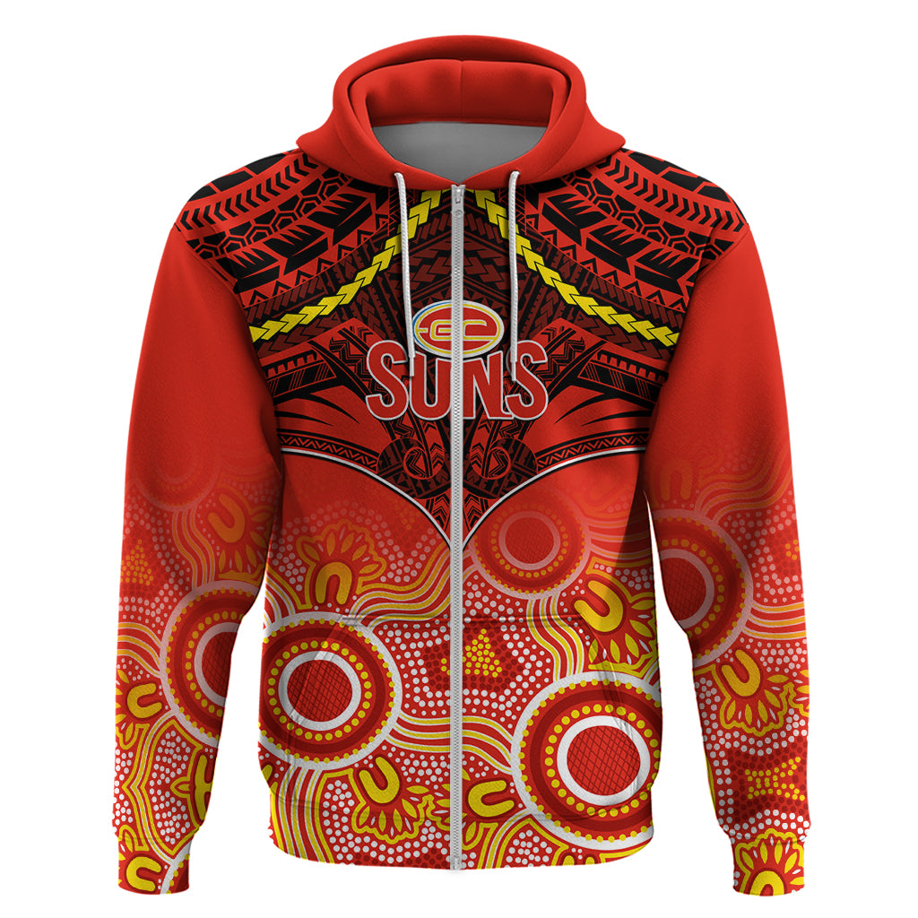 Gold Coast Football Hoodie Suns Aboriginal Mix Polynesian Pattern - Vibe Hoodie Shop