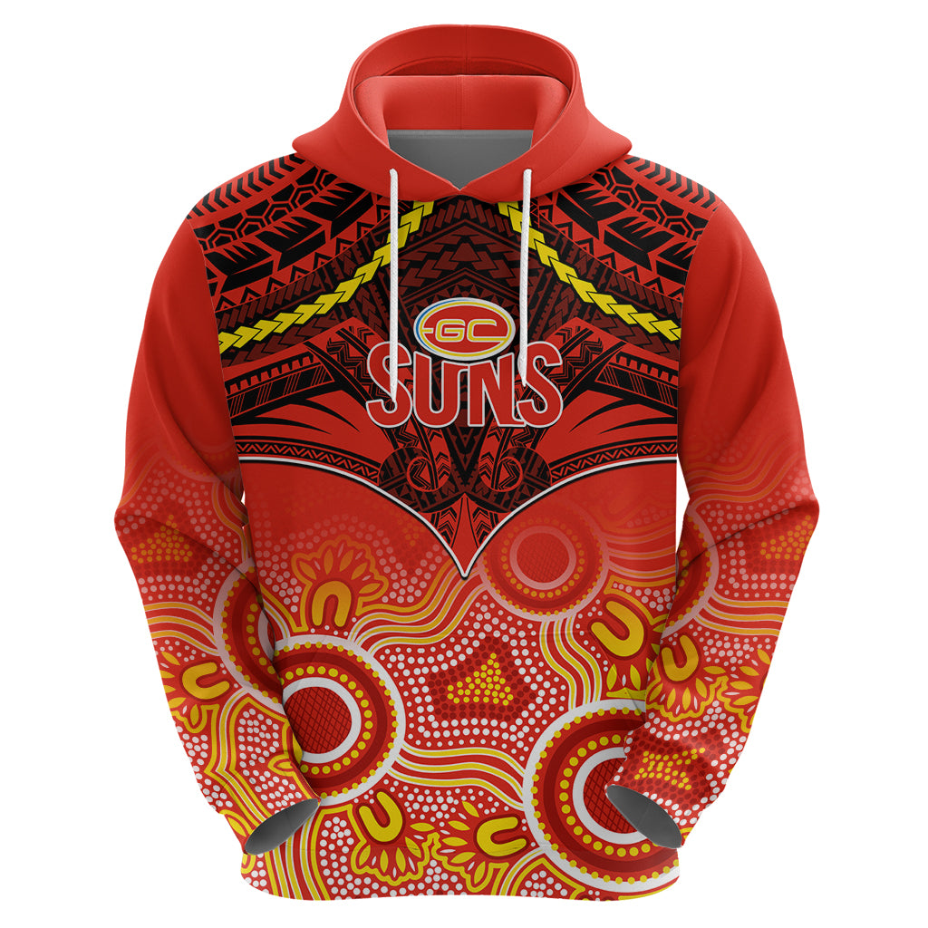 Gold Coast Football Hoodie Suns Aboriginal Mix Polynesian Pattern - Vibe Hoodie Shop