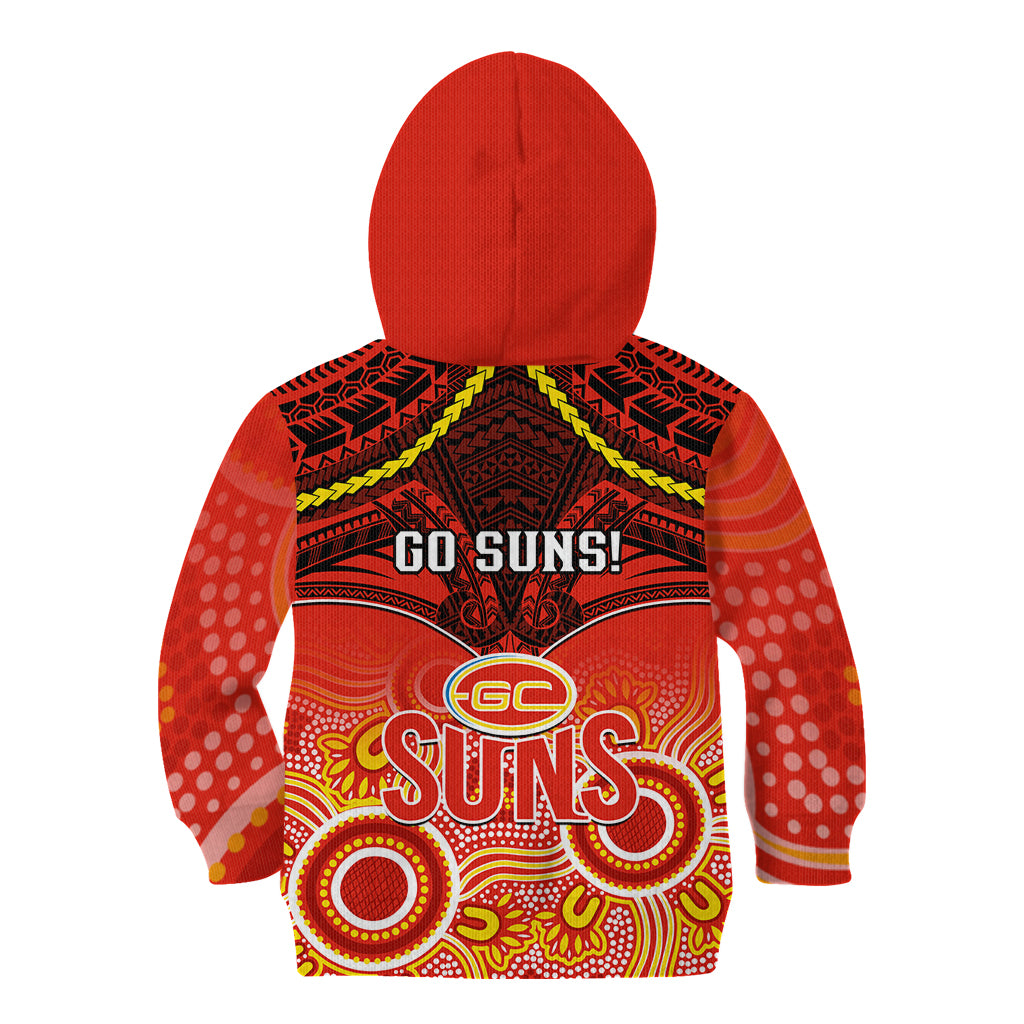 Gold Coast Football Kid Hoodie Suns Aboriginal Mix Polynesian Pattern - Vibe Hoodie Shop