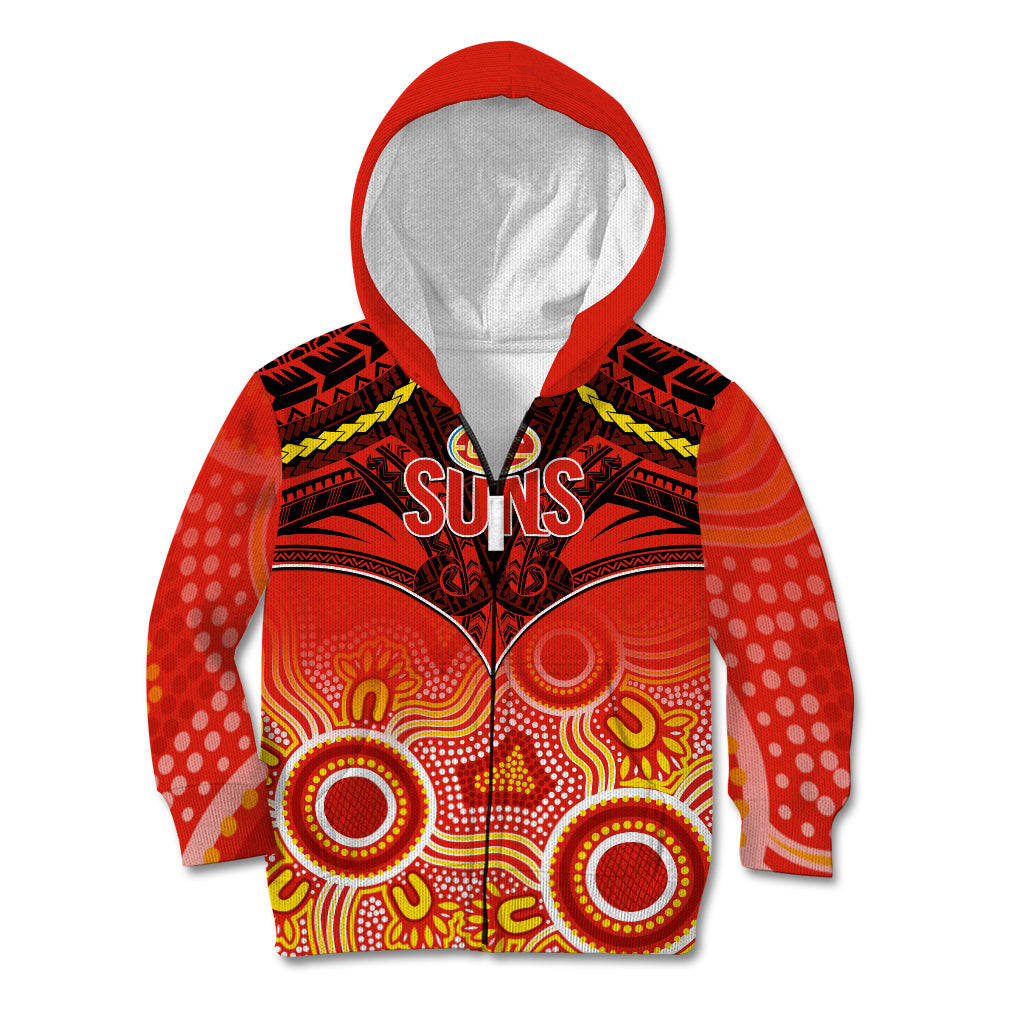 Gold Coast Football Kid Hoodie Suns Aboriginal Mix Polynesian Pattern - Vibe Hoodie Shop